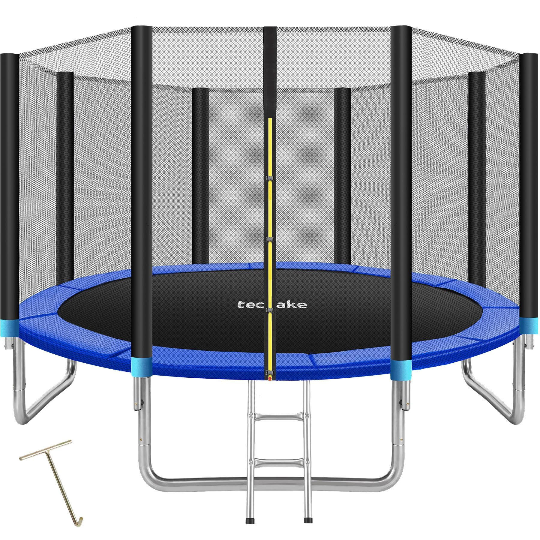 TRAMPOLIN Garfunky, inklusive Einstiegsleiter, schwarz/blau - Blau/Schwarz, Metall (366/260/366cm) - tectake