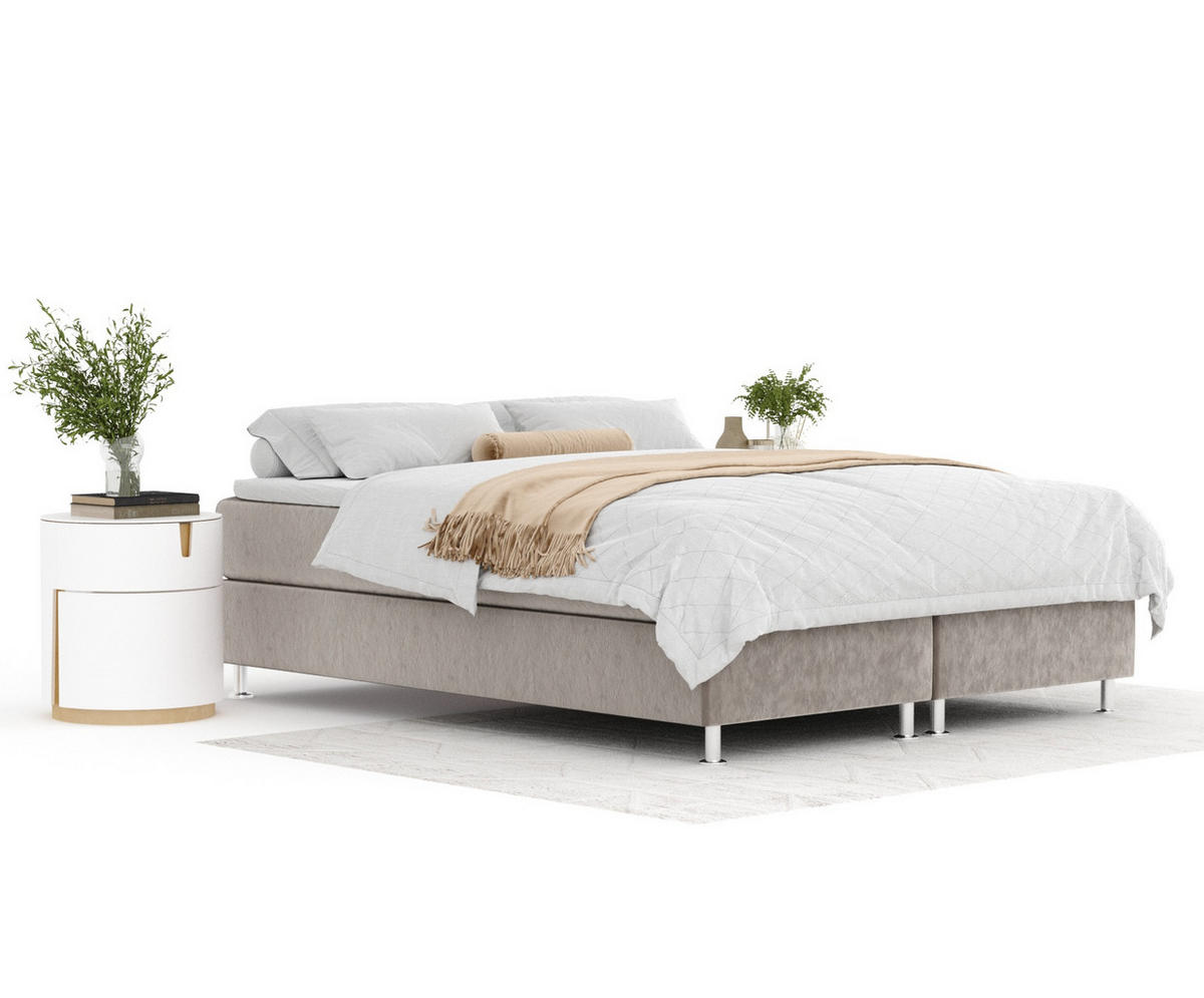 BOXSPRINGBETT Sub Taupe 200/200 cm mit Latex-Topper - Taupe/Silberfarben, Holz/Holzwerkstoff (200/200cm) - Maison de Reve