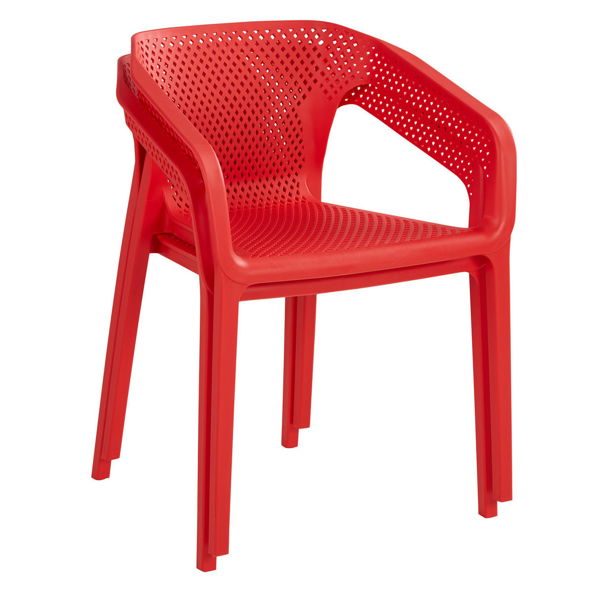 GARTENSTUHL 4er-Set Kunststoff Rot mit Armlehnen - Rot, Kunststoff (220/75/54cm) - Homestyle4u