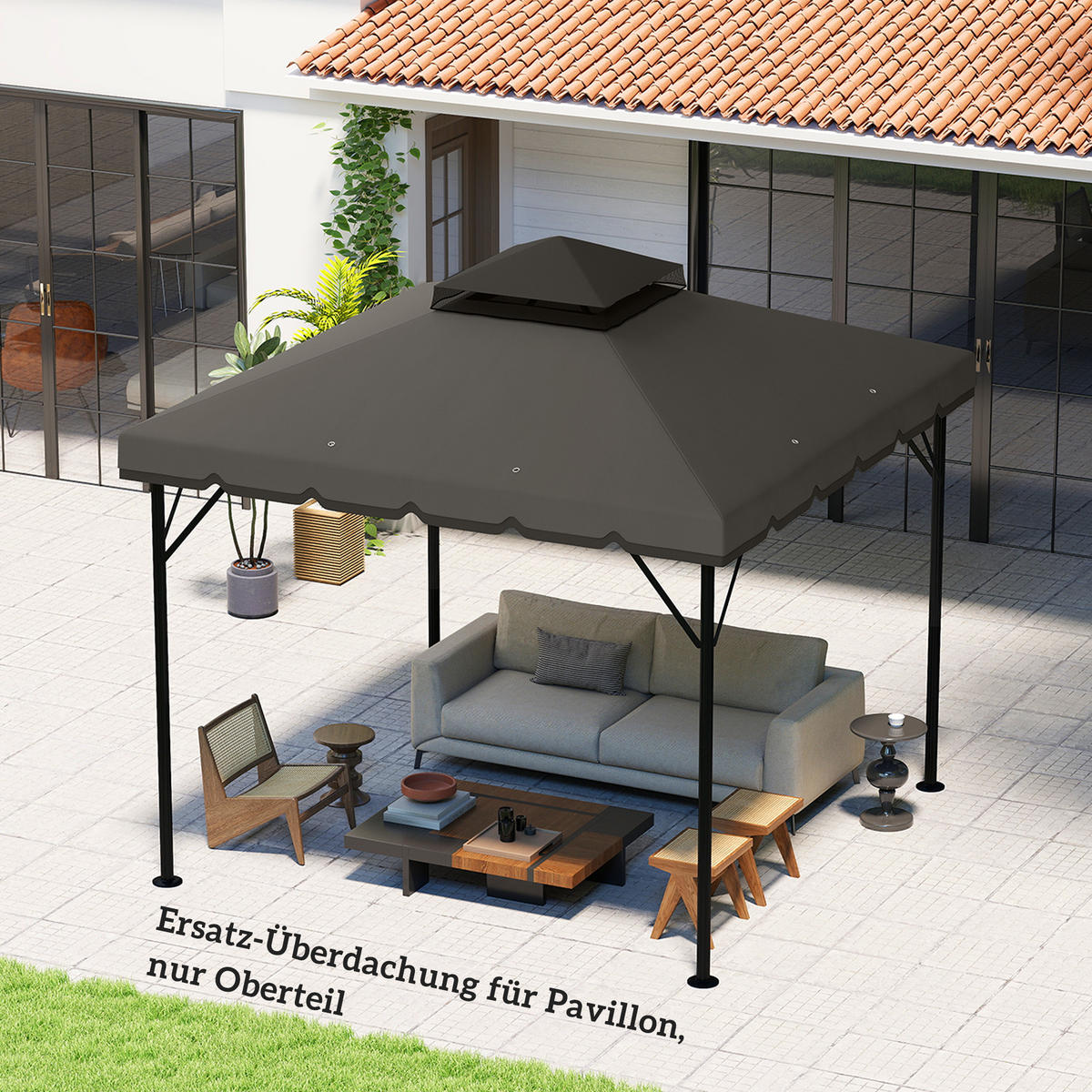 PAVILLON-ERSATZDACH Polyester Hellgrau Dunkelgrau - Dunkelgrau, Textil (300/1/300cm) - Outsunny