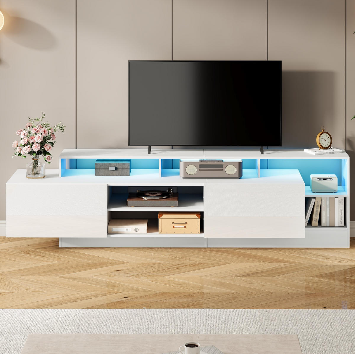 LOWBOARD 190/40/48.5 cm in Weiß aus Spanplatte mit LED-Beleuchtung - Weiß, Holzwerkstoff (40/48.5/190cm) - OKMYHOME