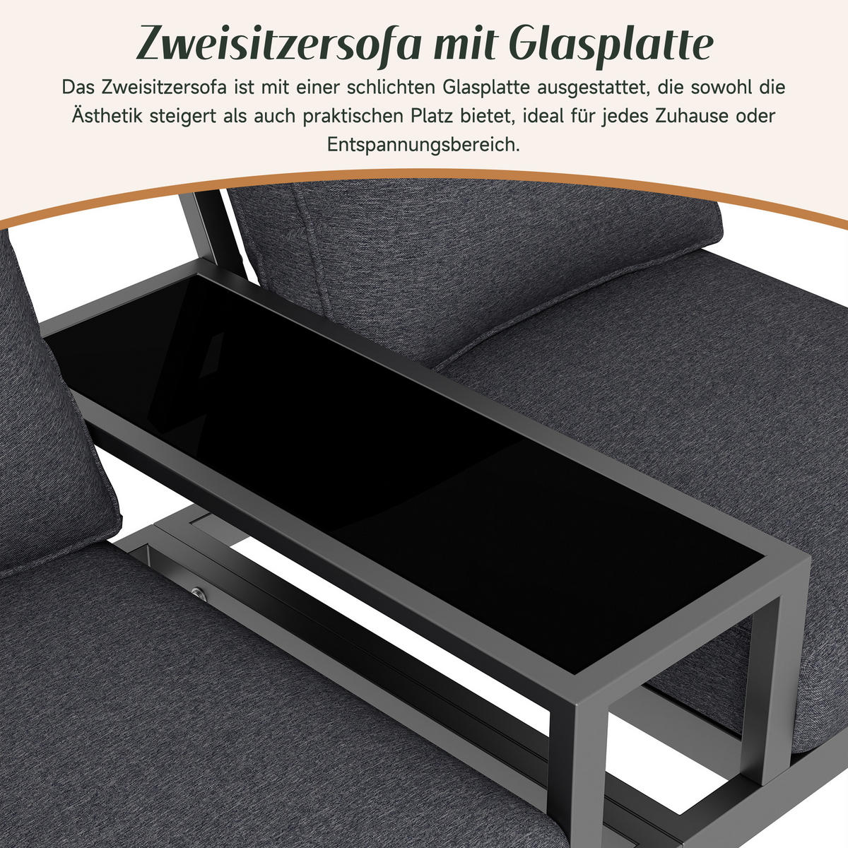 GARTENMÖBEL-SET 2-Sitzer Outdoorsofa Stahl Glas Geflecht Grau - Grau, Textil (75/78.5/137cm) - FLIEKS