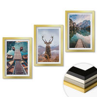 WANDBILDER 3er Set - 20x30 cm Goldrahmen - Seeboote Hirsche Berge - Goldfarben, Kunststoff (20/30cm) - ArtPrintCave