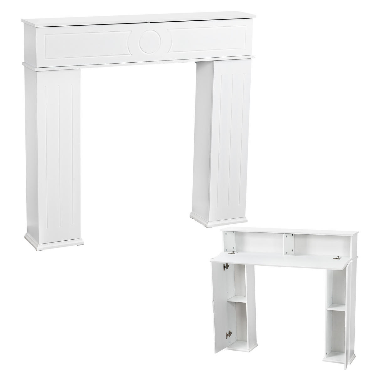 KAMINUMRANDUNG mit Stauraum 107x100 cm Kaminumrandung Holz Kaminrahmen - Weiß, Holz (18/100.4/107cm)