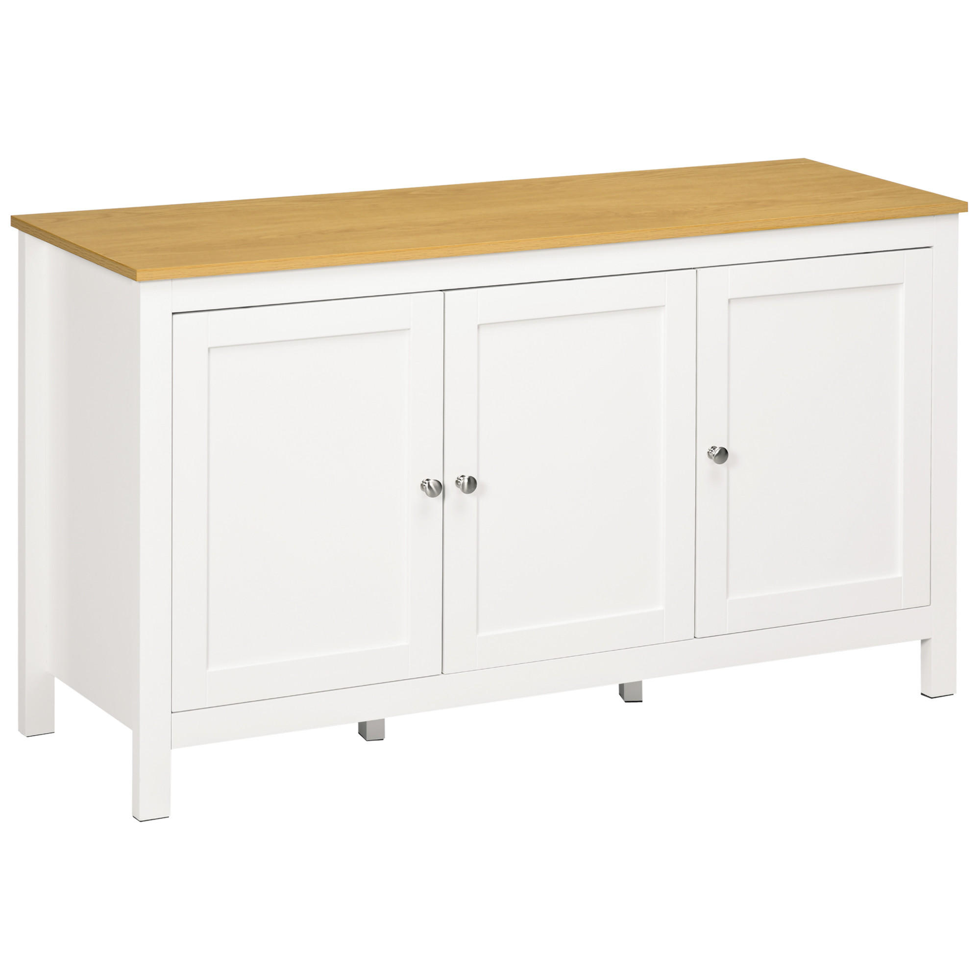 SIDEBOARD Weiß und Eiche-Nachbildung, 3 Türen, 120/40/70 cm - Weiß, Holz (120/70/40cm) - PANGIVO