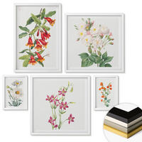 WANDBILDER 5er-Set - 50x50 cm & 20x30 cm & 40x60 cm Weißer Rahmen - Retro-Blumenmalerei - Weiß, Kunststoff (40/60cm) - ArtPrintCave