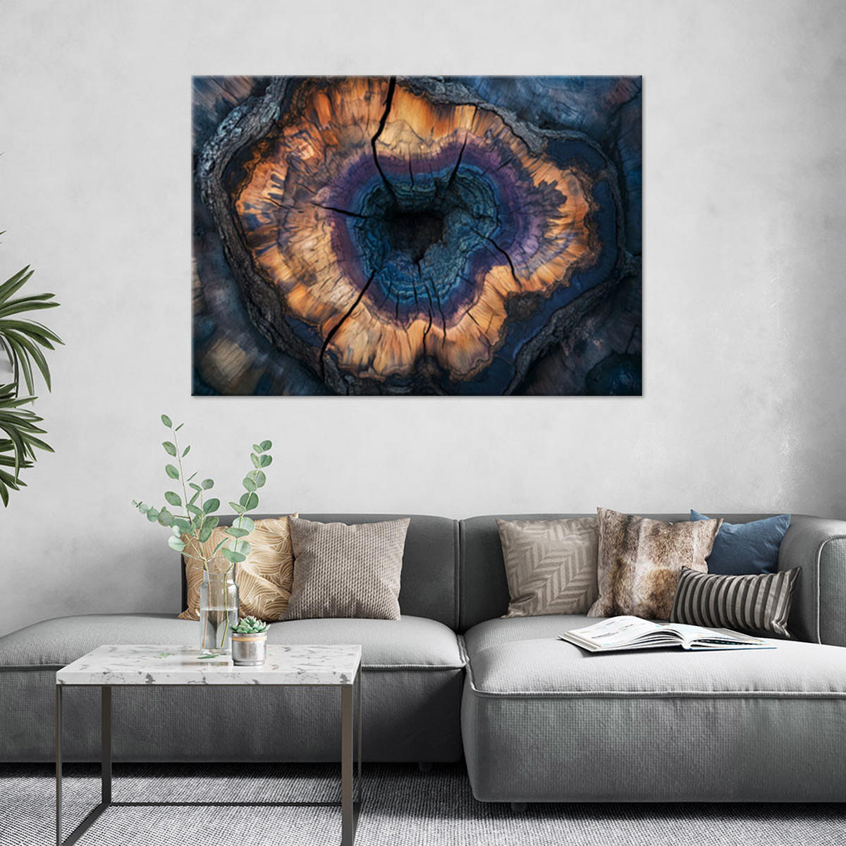 LEINWANDBILD Ringe in einer Baumstamm-Abstraktion - Schwarz, Textil (90/60cm) - Feeby
