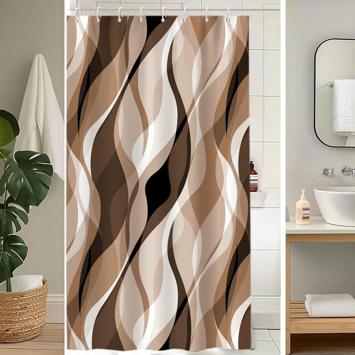 DUSCHVORHANG schimmelresistent Braun abstrakt Streifen Badewanne Stoff wasserdicht waschbar Polyester - Braun, Textil (180/1cm) - MCBOSON