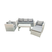 GARTENSET mit 3-SITZER SOFA,COUCHTISCH Polyrattan Hellgrau-Mix 6-Sitzer - Hellgrau/Grau, Glas/Kunststoff - Fimous