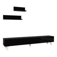 LOWBOARD Saarijärvi mit 2 Wandregalen - Schwarz, Holzwerkstoff (180/33/31cm) - [en.casa]