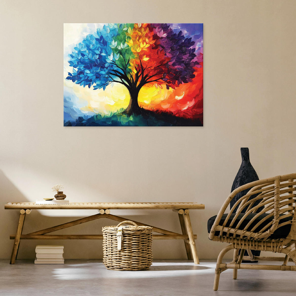 LEINWAND BILDER Abstrakt Baum des Lebens Modern Wohnzimmer 120x80 - Multicolor, Holzwerkstoff (120/80cm) - Wallarena