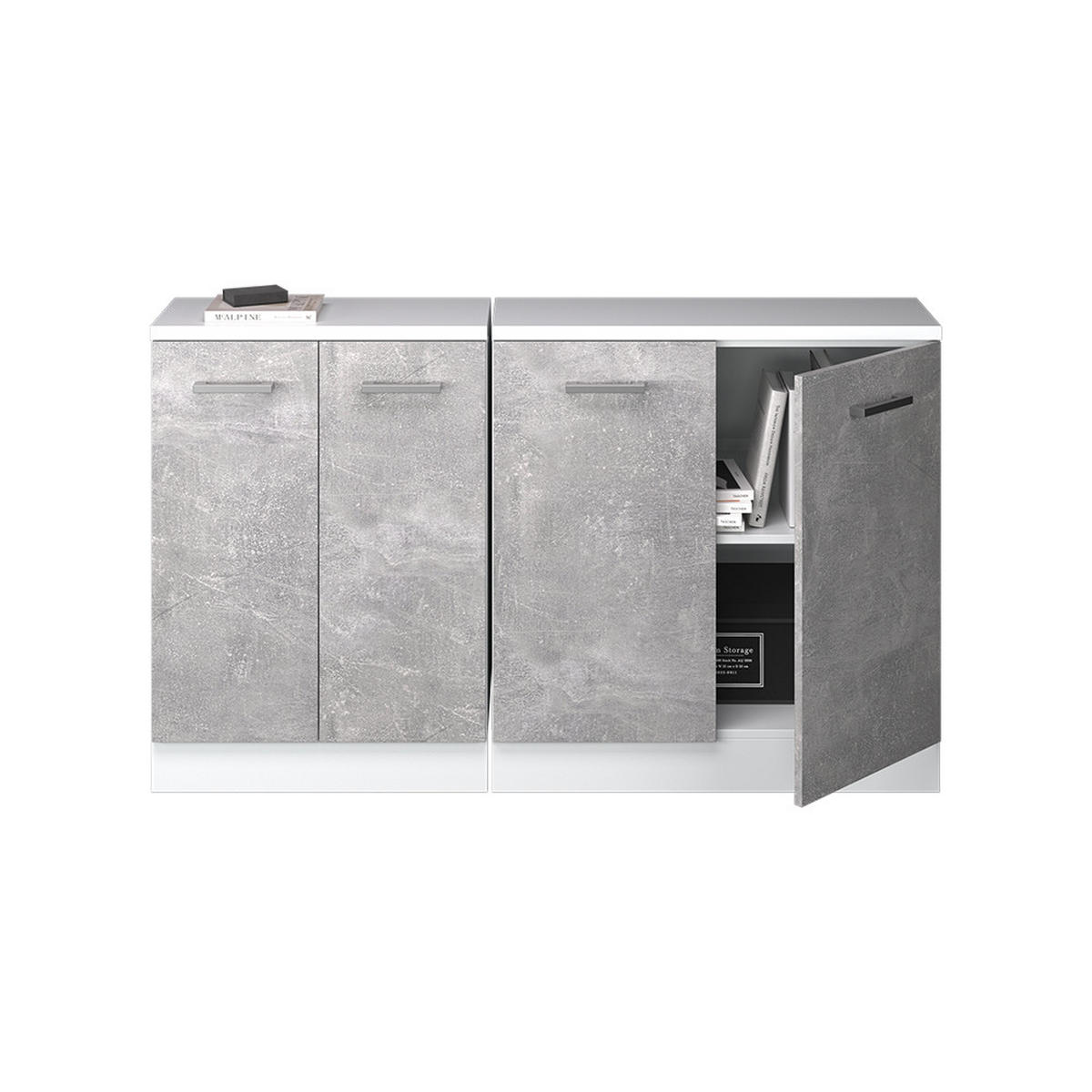KUHINJSKI ORMAR ZA KOSINE KROVA R-Line Beton 140 cm Set od 2 korpusa ormara, dubina 60 cm - bijela/siva, drvni materijal (140/83.8/60cm) - Vicco