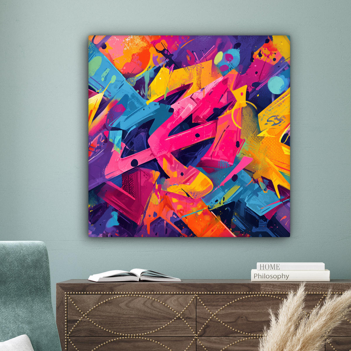 LEINWANDBILD Abstrakt - Formen - Farbenfroh Deko Groß 90x90 cm - Magenta, Textil (90/90cm) - MuchoWow