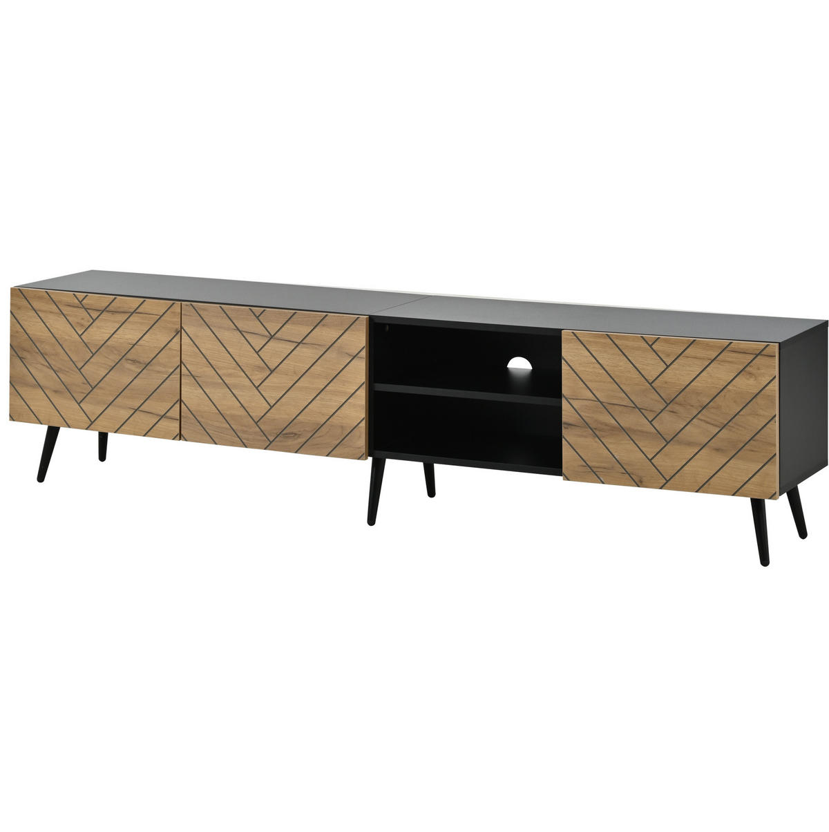 TV-LOWBOARD 180/33,5/45 cm naturfarben-schwarz aus Spanplatte mit Kabeldurchführung - Naturfarben, Holzwerkstoff (180/45/33.5cm) - OKWISH