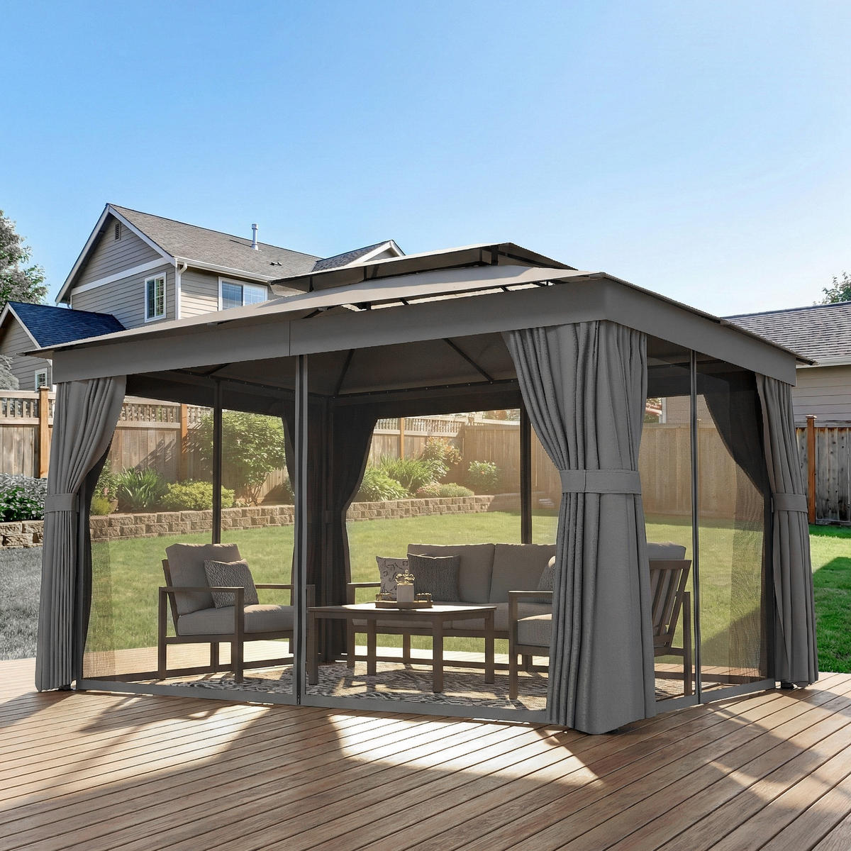 PAVILLON Metall Polyester Dunkelgrau - Dunkelgrau, Textil/Metall (300/270/380cm) - Outsunny