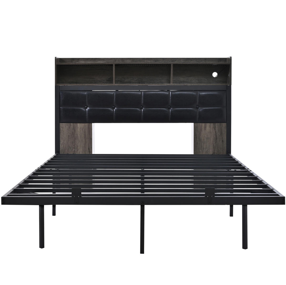 DOPPELBETT 140/190 cm Grau mit LED-Beleuchtung und USB-Ladefunktion aus Metall - Grau, Metall (140/190cm) - OKWISH