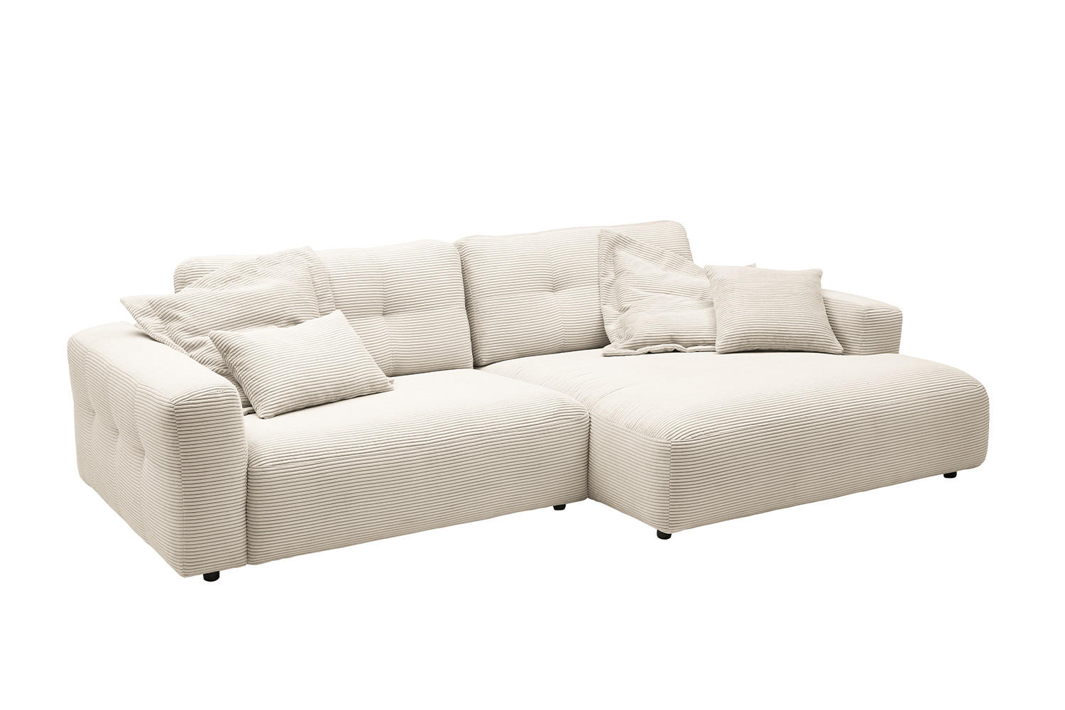 ECKSOFA XL MIKA Cremeweiß Cord - Creme/Schwarz, Kunststoff/Textil (296/167cm) - KAWOLA