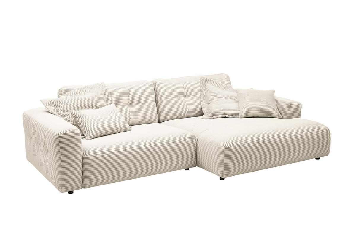 ECKSOFA XL MIKA Cremeweiß Cord - Creme/Schwarz, Kunststoff/Textil (296/167cm) - KAWOLA