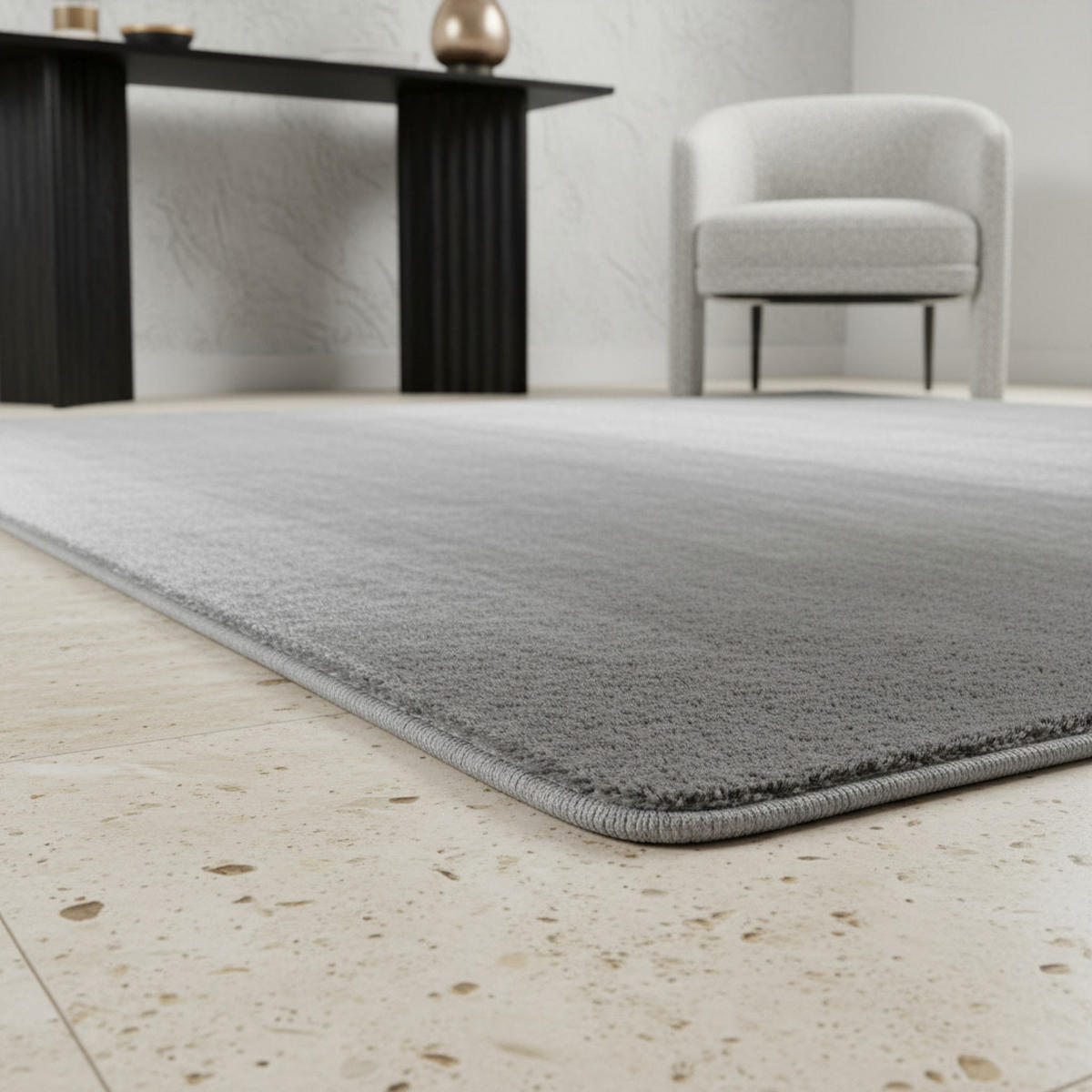 TEPPICH Kurzflor Unifarben Polyester Antirutsch Wohnzimmer Silber Rund 200x200 - Silberfarben, Textil (200/200cm) - KADIMA DESIGN