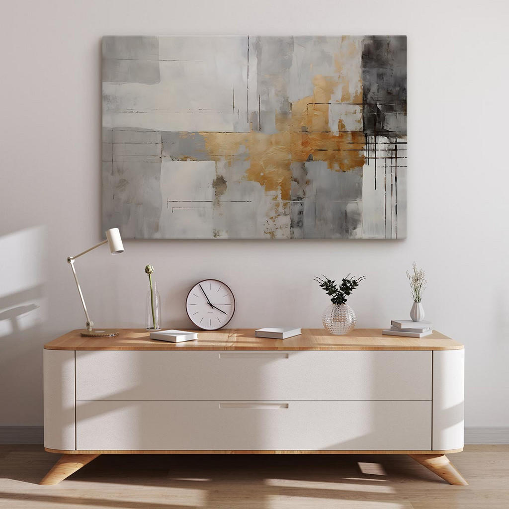 Thumbnail - Muralo Leinwandbild, Grau, Gold, Textil, Abstrakt, Rechteckig, 70x50 cm, Bilder und Zubehör, Wandbilder, Leinwandbilder