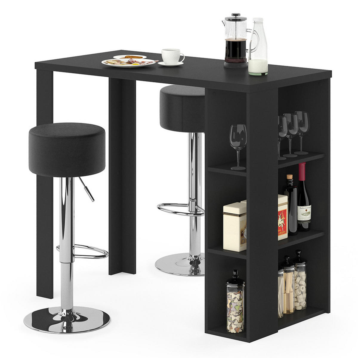 BARTISCH-SET Noel Schwarz 120 x 60 cm mit 2 Barhockern - Schwarz, Holzwerkstoff (120/105.6/60cm) - Vicco