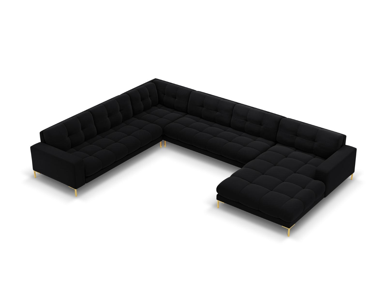 PANORAMASOFA links Mamaia aus Samt schwarz 7 Sitzplätze - Schwarz, Textil (256/75/327cm) - Micadoni