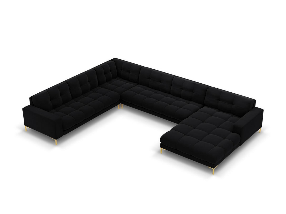 PANORAMASOFA links Mamaia aus Samt schwarz 7 Sitzplätze - Schwarz, Textil (256/75/327cm) - Micadoni