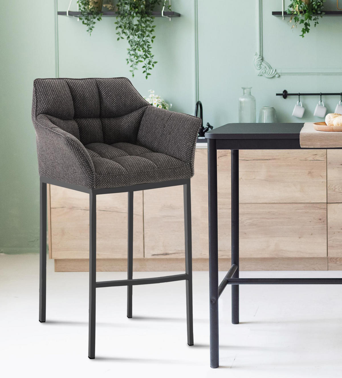 BARHOCKER Stoff titangrau - Graubraun/Schwarz, Textil/Metall (64/110/48cm) - CLP