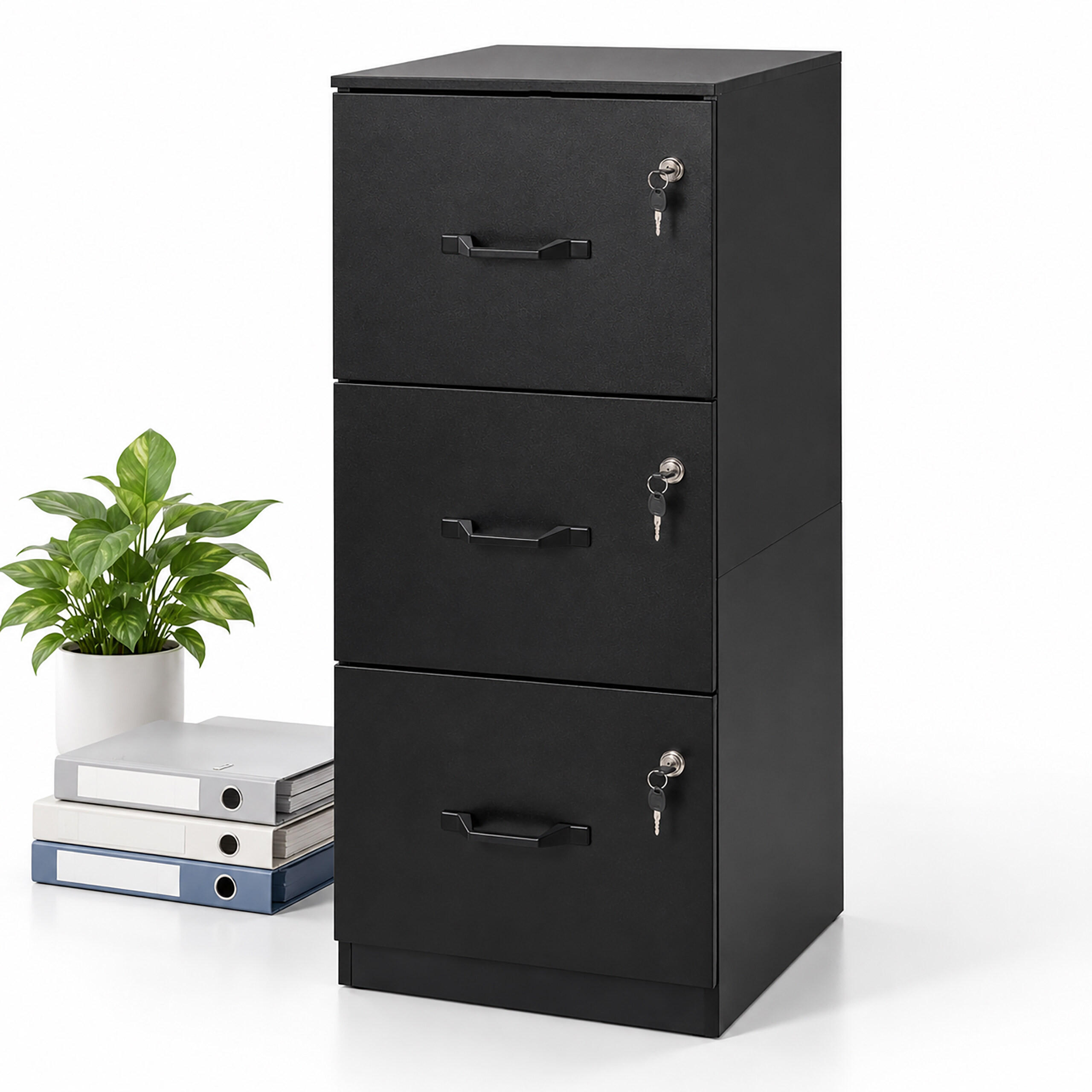 AKTENSCHRANK Schwarz 3 Schubladen abschließbar Hängeregister - Schwarz, Holzwerkstoff/Metall (41/110/40cm) - Relaxdays