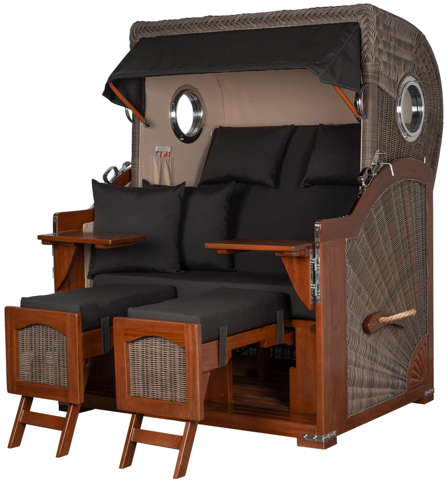 STRANDKORB Komplettset: Ammersee Mahagoni Bullauge - PE grau - Modell 548 - Grau, Holz/Kunststoff (125/165/80cm) - bene living