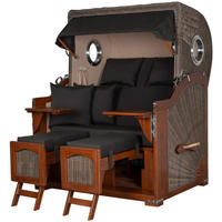 STRANDKORB Komplettset: Ammersee Mahagoni Bullauge - PE grau - Modell 548 - Grau, Holz/Kunststoff (125/165/80cm) - bene living