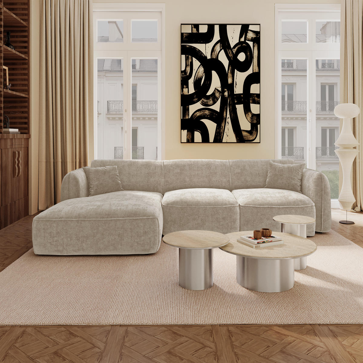 ECKSOFA (links) LOMI Geprägter Samt Taupe 274cm - Taupe, Textil (274/174cm) - Premium Interiors