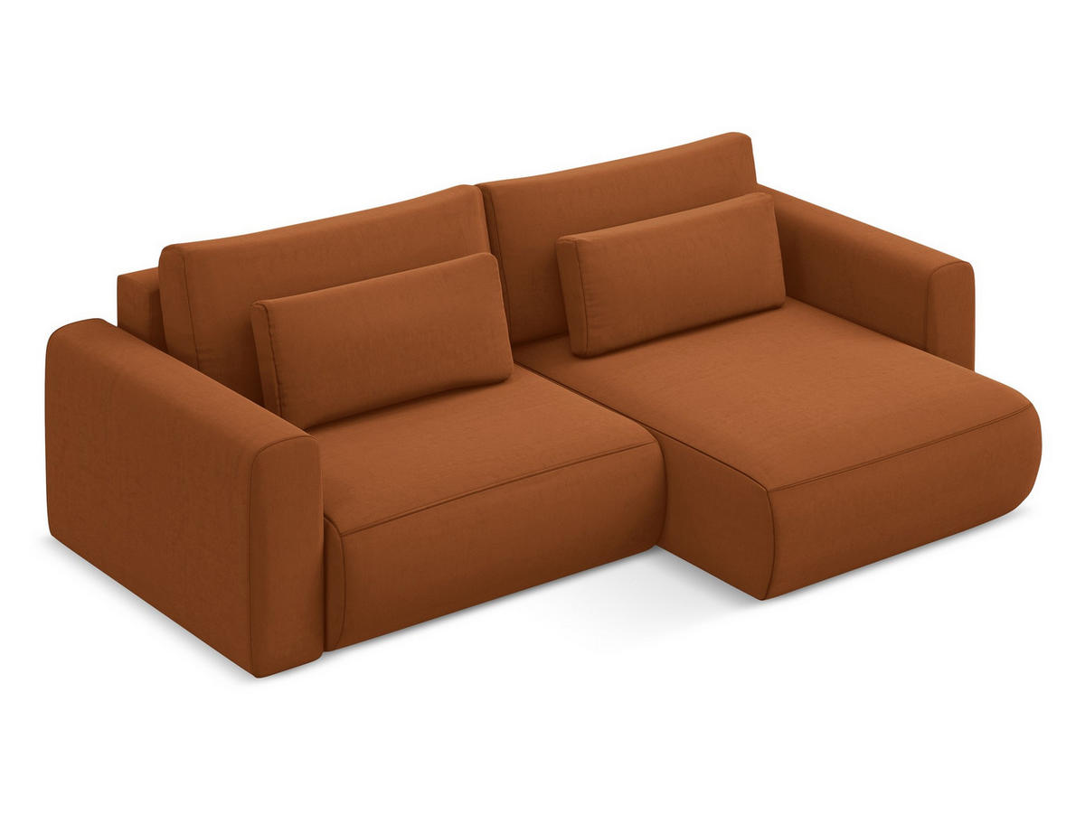 ECKSOFA mit Schlaffunktion Samt Stoff Orange - Terra cotta/Schwarz, Kunststoff/Textil (240/149cm) - Makamii
