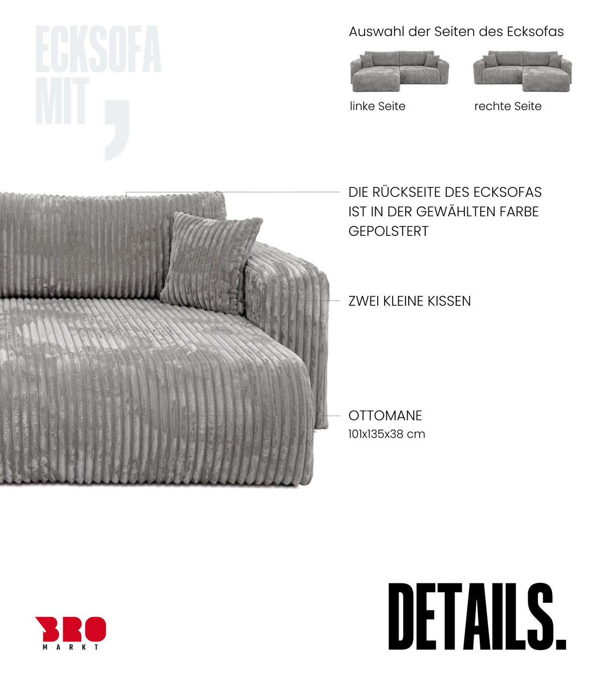 ECKSOFA mit Schlaffunktion TILIO Grau - Grau, Textil (244/148cm) - Bromarkt