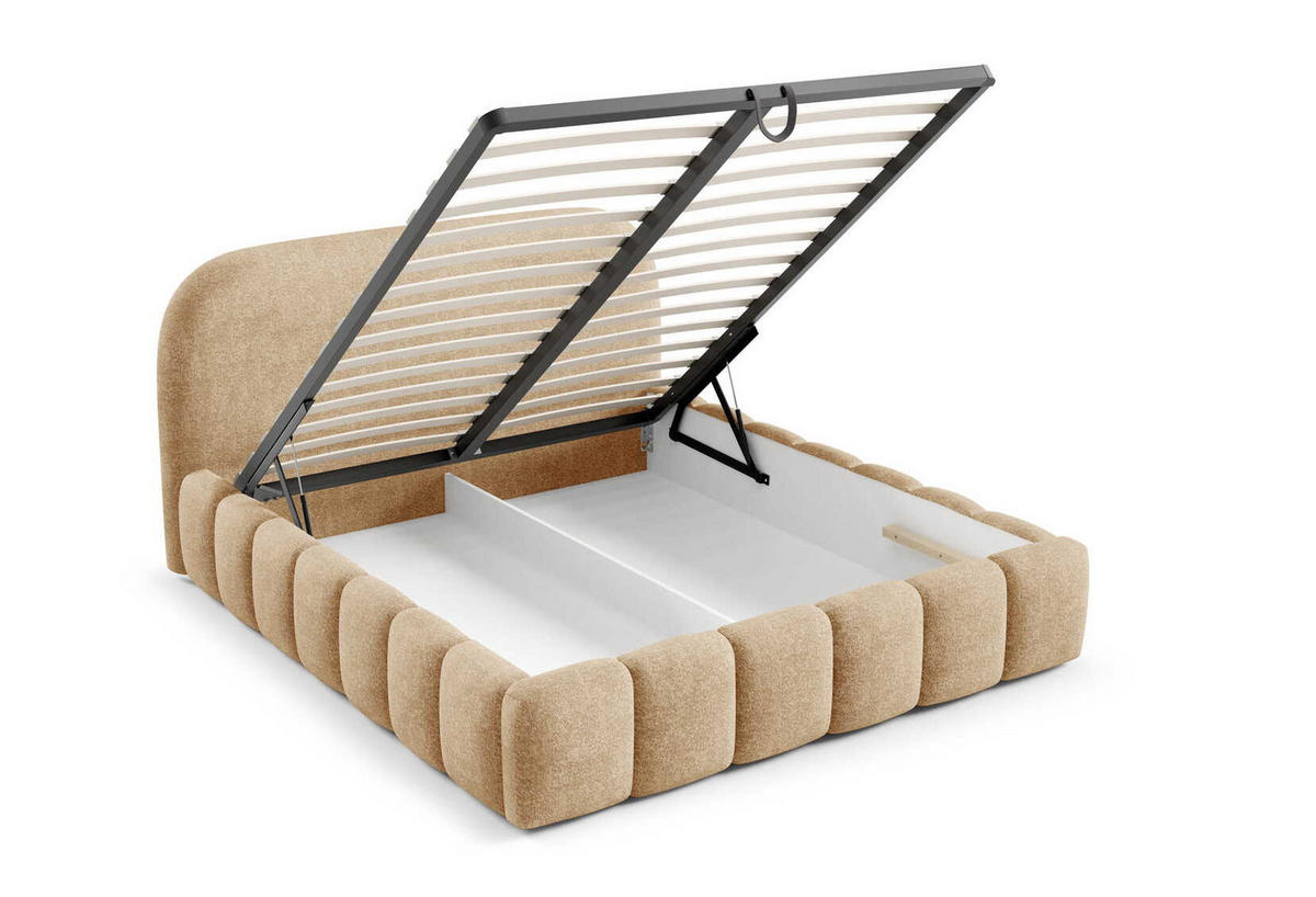 POLSTERBETT 140x200 Noemi, runde Kopfteil, Bettkasten, Samtstoff, Beige - Beige, Holz/Textil (140/200cm) - Emporius