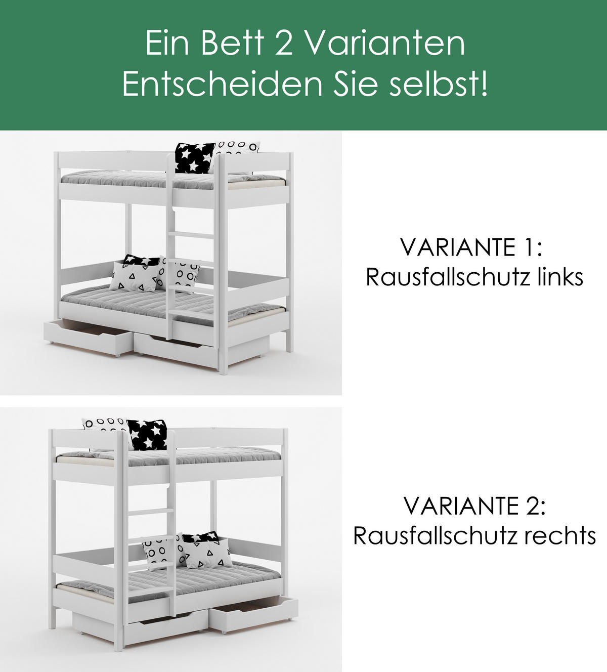 ETAGENBETT Diego 200x80 weiß mit Schubladen - Weiß, Holzwerkstoff (80/200cm)