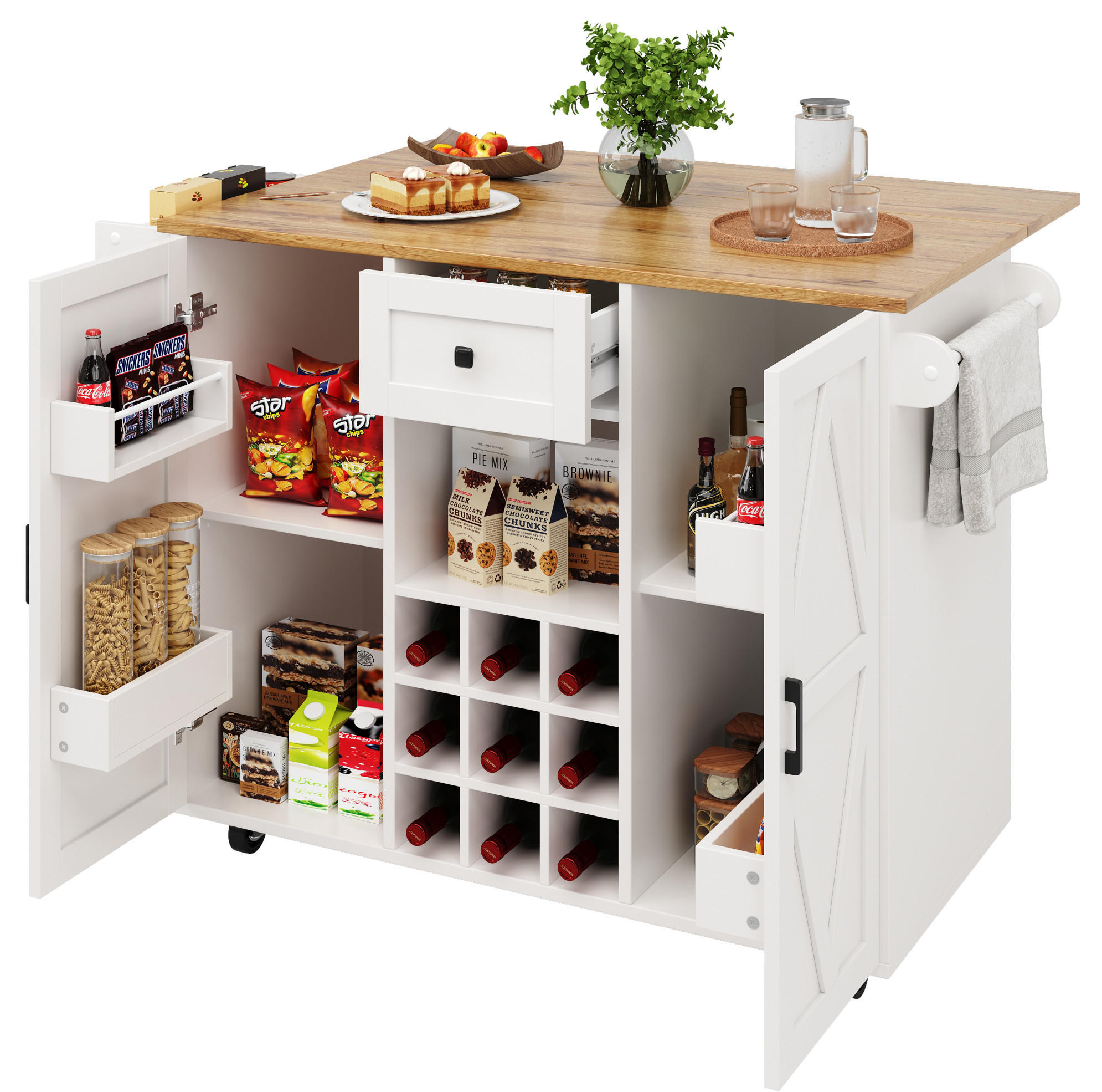KÜCHENINSEL aus MDF mit klappbarer Tischplatte & Stauraum, 137,5/40/65/95,6 cm, Weiß - Weiß, Holzwerkstoff (137.5/40/95.6cm) - Redom