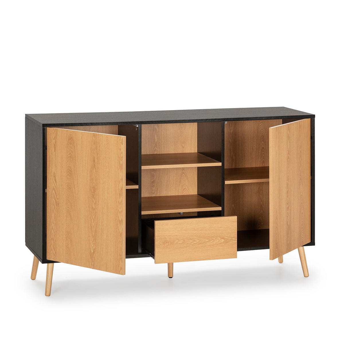 SIDEBOARD Apolo 2 Türen 1 Schublade, Schwarz/Holzfarbe - Schwarz, Holzwerkstoff (136/80/40cm)