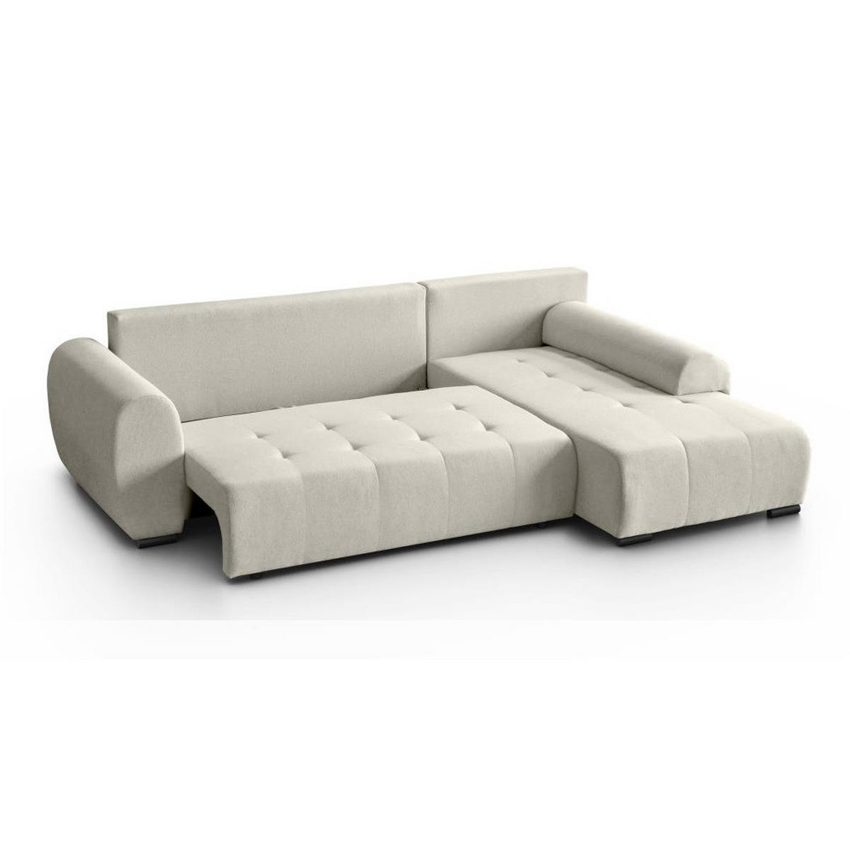ECKSCHLAFSOFA Diana mt Bettkasten beige rechts - Beige/Schwarz, Textil (255/175cm) - Beautysofa