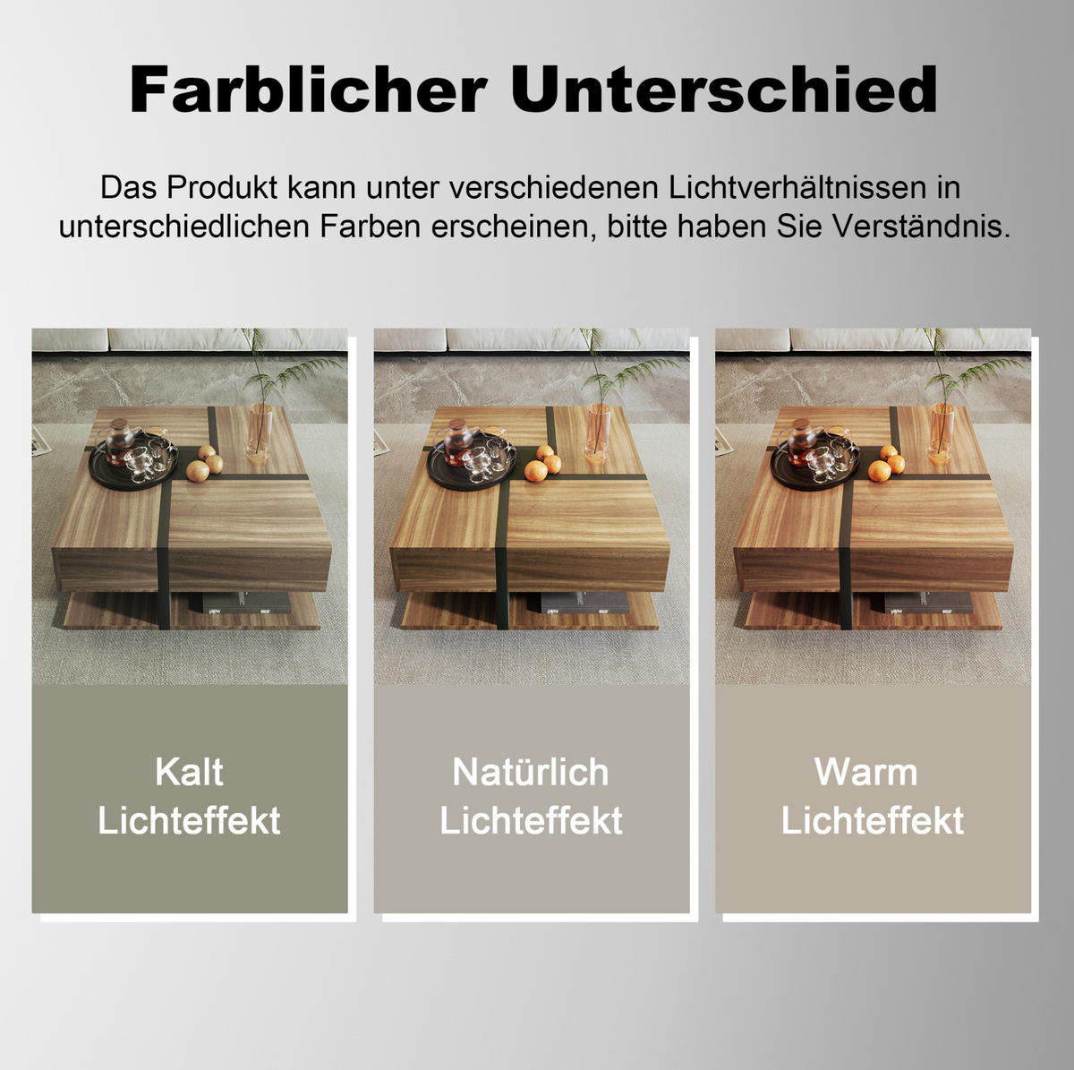 COUCHTISCH 78/78 cm mit 4 Schubladen und Ablageboden in Schwarz/Natur - Naturfarben, Holzwerkstoff (78/78/36cm) - BEAOK