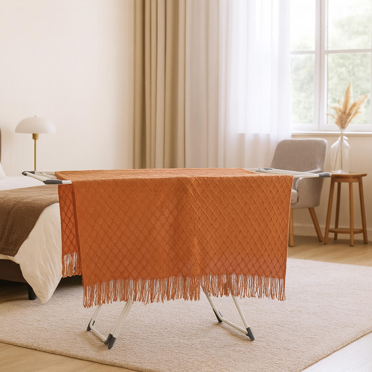 STOJAN na bielizeň s krídlami - biela, kov/plast (155/199/69cm) - Relaxdays