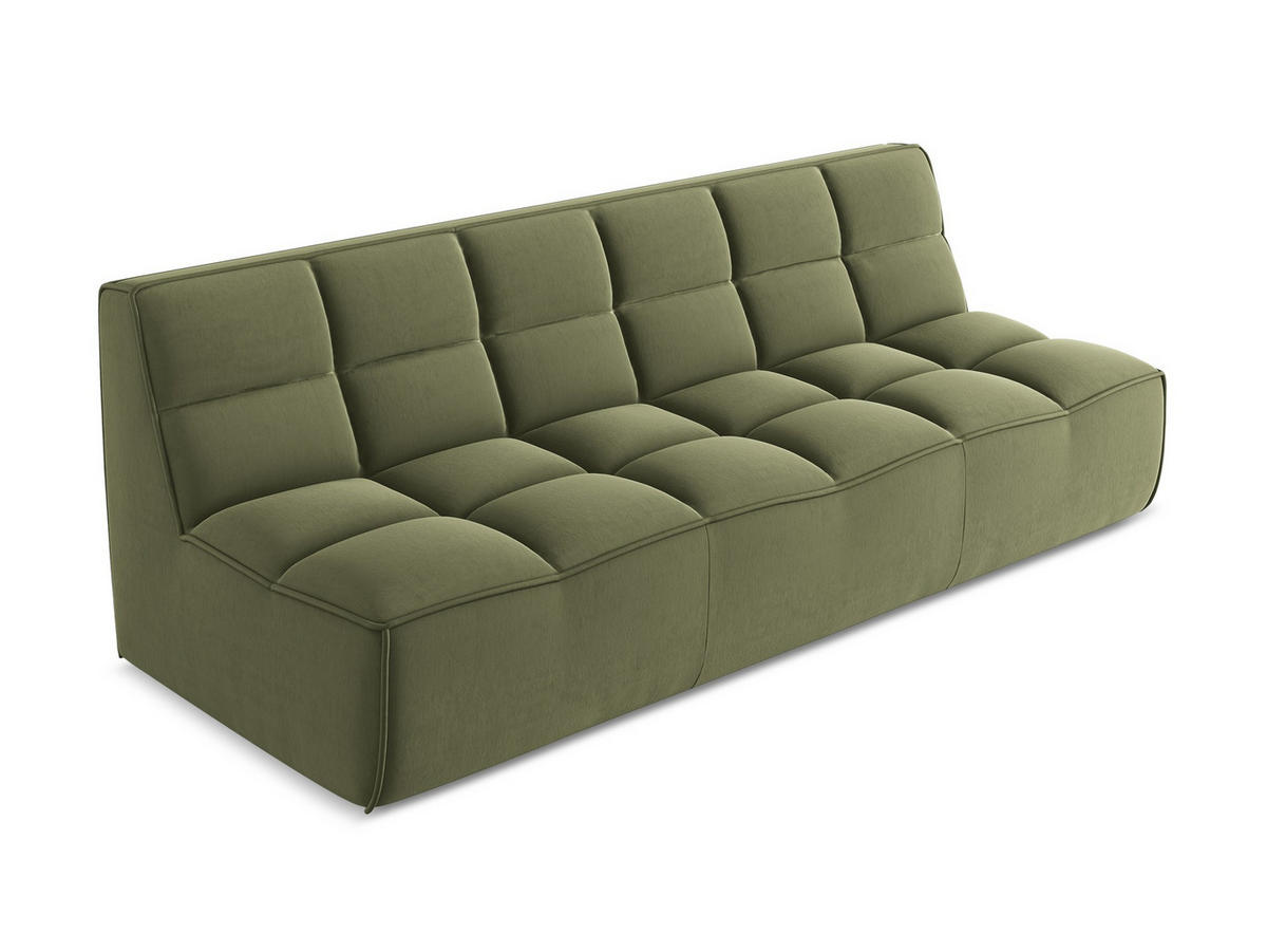 3-SITZER SOFA Samt Stoff Grün - Schwarz/Olivgrün, Kunststoff/Textil (210/75/93cm) - Makamii