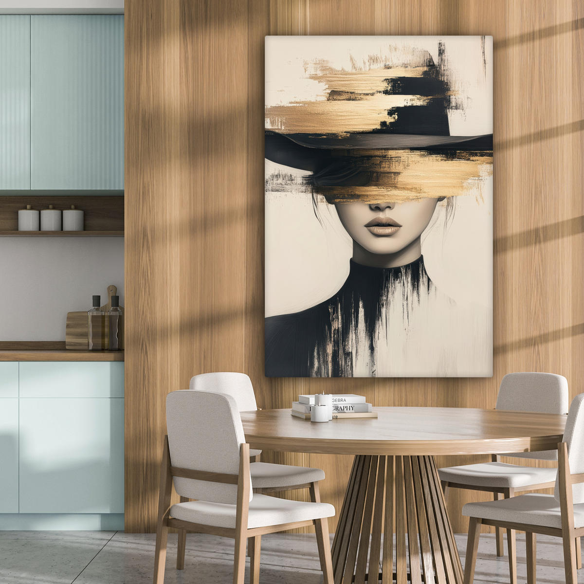 LEINWANDBILD Frau - Hut - Farbe Deko Groß 90x140 cm - Goldfarben, Textil (90/140cm) - MuchoWow