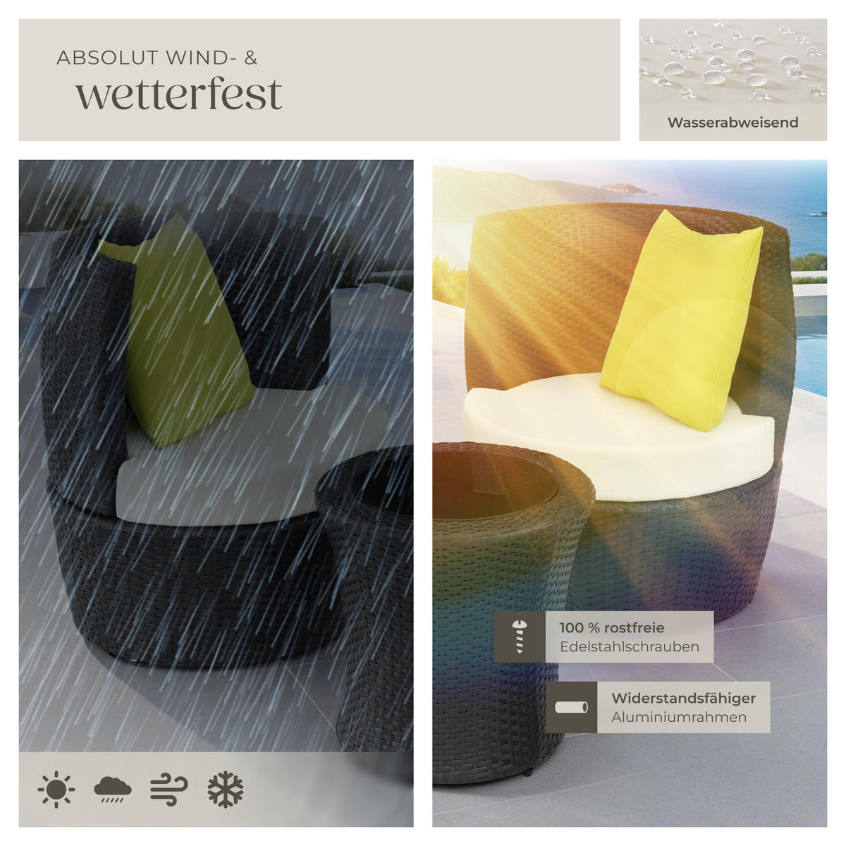 RATTAN SITZGRUPPE Nizza,stapelbar,schwarz - Schwarz, Kunststoff - tectake