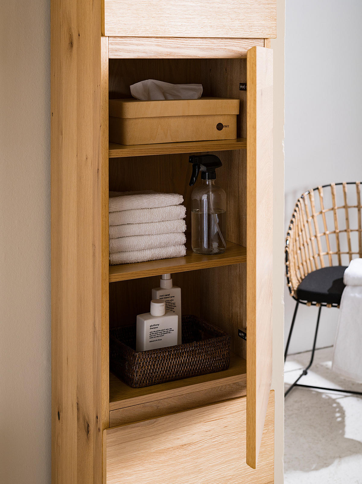 HOCHSCHRANK - Echtholzfurnier / Eisen - Eiche / Schwarz - Eichefarben, Holzwerkstoff/Metall (39/191/30cm) - home24