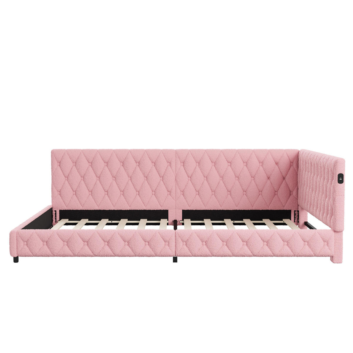 TAGESBETT Polsterbett 140x200 cm, Rosa, LED-Beleuchtung und USB-Anschluss - Rosa, Textil/Metall (140/200cm)