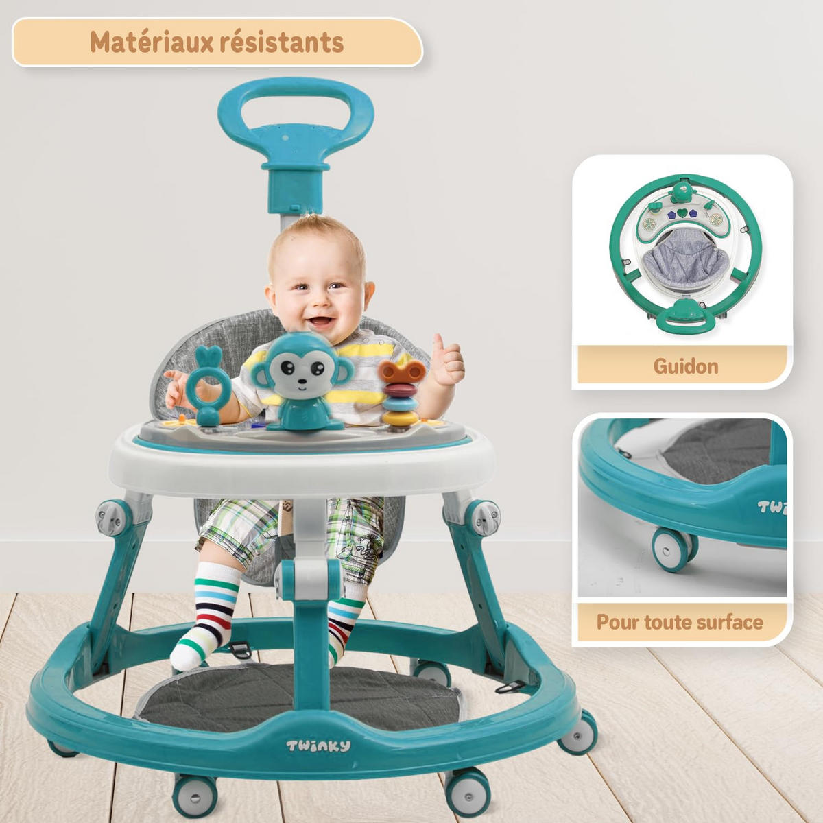 LAUFLERNWAGEN mit Spielset & Bodenmatte Azur Blau - Dunkelblau, Kunststoff (70/70cm) - Twinky