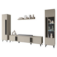 WOHNWAND Helsinki II mit weißer LED Beleuchtung - Beige/Schwarz, Holzwerkstoff/Kunststoff (180/70/33cm) - MIRJAN24