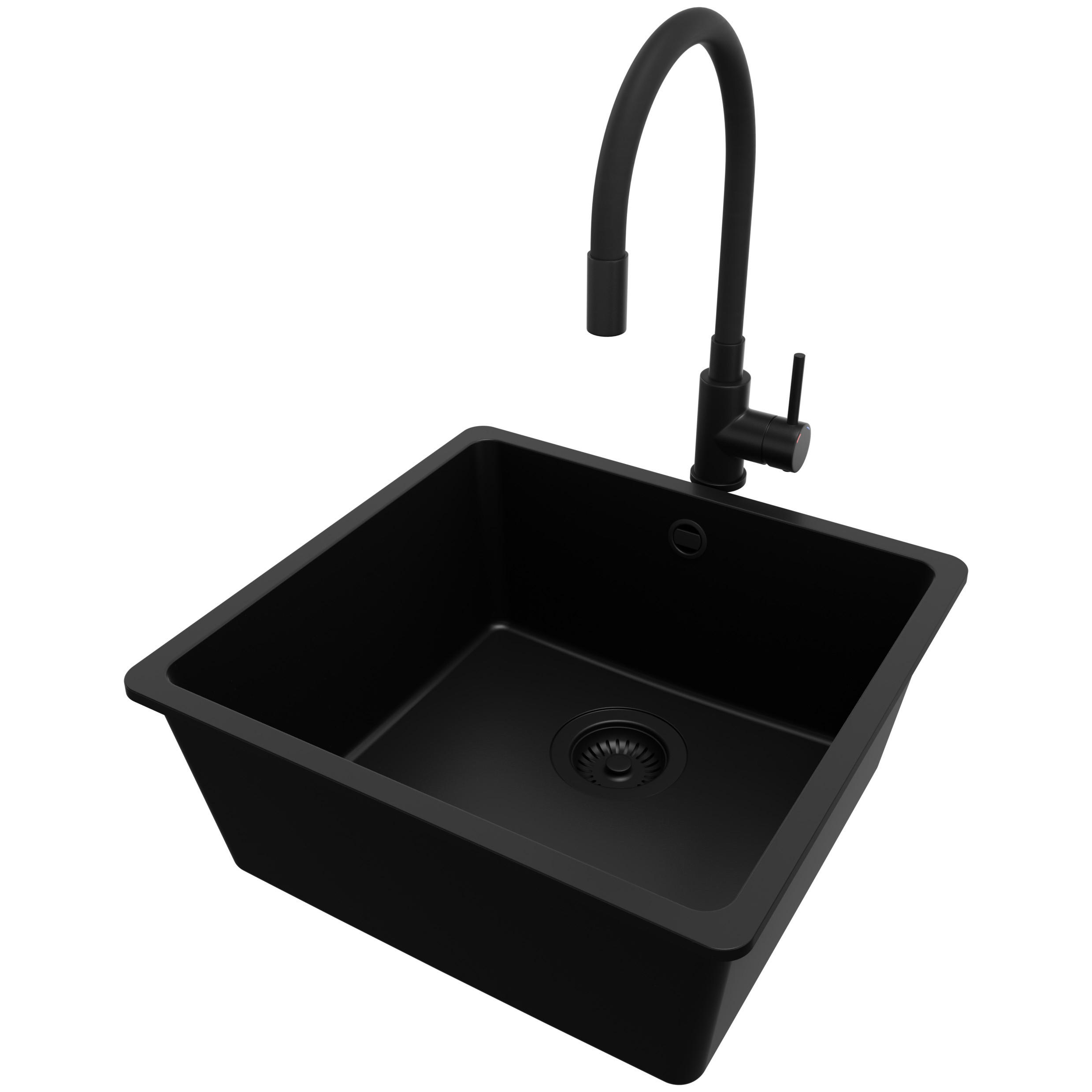 UNTERBAUSPÜLE GRANIT Venedig Easy, 2-er set Alles Schwarz 46/44 cm 1 Becken + Küchenarmatur 40/38 cm + Ablauf-Set ab 50er Unterschrank - Schwarz, Kunststoff (46/20/44cm) - Primagran