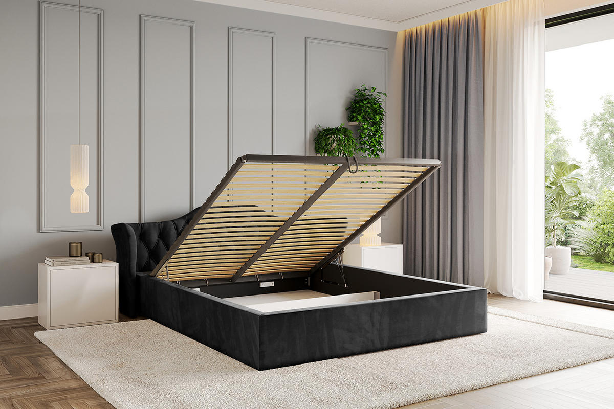 POLSTERBETT mit Bettkasten und Lattenrost, Boxbett ohne Matratze - ZORAN-V1 120x200 Schwarz - Schwarz, Holzwerkstoff/Textil (120/200cm) - ALTDECOR